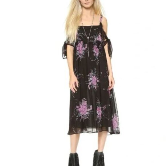 Free People Tied to You Floral Chiffon Flowy Dress Cottage Boho Oversized Small - Picture 1 of 10